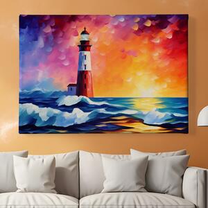 Obraz na plátně - Opuštěný maják a barevný západ slunce FeelHappy.cz Velikost obrazu: 210 x 140 cm