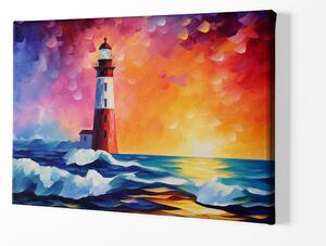 Obraz na plátně - Opuštěný maják a barevný západ slunce FeelHappy.cz Velikost obrazu: 210 x 140 cm