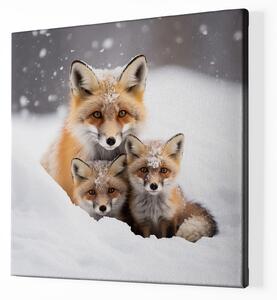 Obraz na plátně - Skryti ve sněhu, liška s liščaty FeelHappy.cz Velikost obrazu: 40 x 40 cm