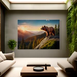 Obraz na plátně - Medvěd Grizzly se rozhlíží po krajině FeelHappy.cz Velikost obrazu: 150 x 100 cm
