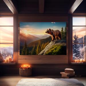 Obraz na plátně - Medvěd Grizzly se rozhlíží po krajině FeelHappy.cz Velikost obrazu: 210 x 140 cm