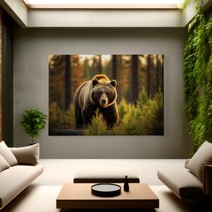 Obraz na plátně - Medvěd Grizzly na průzkumu v jehličnatém lese FeelHappy.cz Velikost obrazu: 210 x 140 cm
