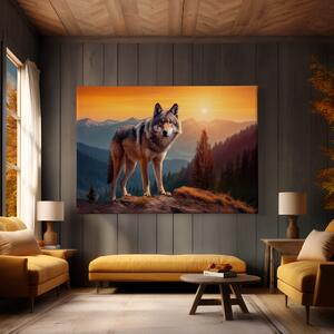 Obraz na plátně - Vlk chytá poslední paprsky slunce FeelHappy.cz Velikost obrazu: 210 x 140 cm