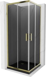 Mexen Rio, čtvercový sprchový kout s posuvnými dveřmi 80 (dveře) x 80 (dveře) x 190 cm, 5mm šedé sklo, zlatý profil + černá sprchová vanička SLIM, 860-080-080-50-40-4070G