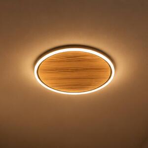 Elobra LED stropní svítidlo Havana S, dub s suky/kov, Ø 38 cm, stmívatelný, Tmavé dřevo, Obývací pokoj / jídelna, Dřevo