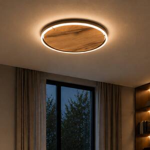 Elobra LED stropní svítidlo Havana M, dub s suky/kov, Ø 57 cm, stmívatelný, Tmavé dřevo, Obývací pokoj / jídelna, Dřevo