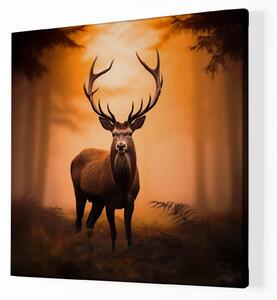 Obraz na plátně - Majestátní jelen v podzimním lese FeelHappy.cz Velikost obrazu: 60 x 60 cm