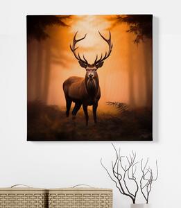 Obraz na plátně - Majestátní jelen v podzimním lese FeelHappy.cz Velikost obrazu: 40 x 40 cm