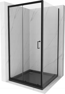 Mexen Apia sprchový kout s posuvnými dveřmi 90 (dveře) x 90 (stěna) cm, 5mm čiré sklo, černý profil + černá sprchová vanička s černým sifonem, 840-090-090-70-00-4070B