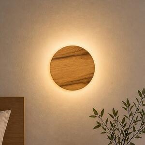 Elobra LED nástěnné světlo Havana S, dub s suky/kov, Ø 19 cm, IP44, Tmavé dřevo, Koupelna, Dřevo