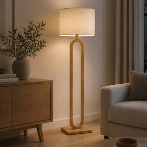 Elobra Stojací lampa Patagonia, světlý dub/přírodní, výška 160 cm, dřevo/látka, Světlé dřevo, Obývací pokoj / jídelna, Dřevo