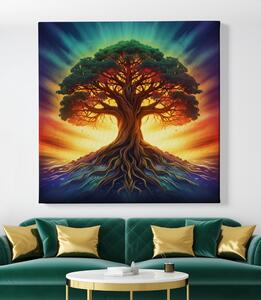 Obraz na plátně - Strom života Duhová záře FeelHappy.cz Velikost obrazu: 40 x 40 cm