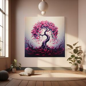 Obraz na plátně - Strom života s růžovými kvítky FeelHappy.cz Velikost obrazu: 60 x 60 cm
