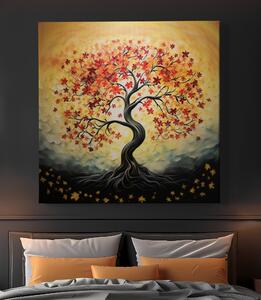 Obraz na plátně - Strom života s červenými kvítky FeelHappy.cz Velikost obrazu: 40 x 40 cm