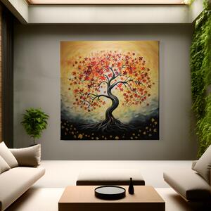Obraz na plátně - Strom života s červenými kvítky FeelHappy.cz Velikost obrazu: 40 x 40 cm