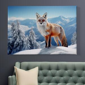 Obraz na plátně - Liška stojící v zasněžených horách FeelHappy.cz Velikost obrazu: 60 x 40 cm
