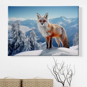 Obraz na plátně - Liška stojící v zasněžených horách FeelHappy.cz Velikost obrazu: 210 x 140 cm