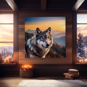 Obraz na plátně - Vlk na kopci přemýšlí, kudy se vydá FeelHappy.cz Velikost obrazu: 40 x 40 cm