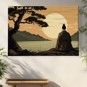 Obraz na plátně - Hiroshi, meditující muž na břehu jezera FeelHappy.cz Velikost obrazu: 40 x 30 cm