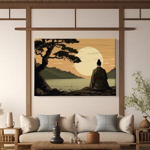 Obraz na plátně - Hiroshi, meditující muž na břehu jezera FeelHappy.cz Velikost obrazu: 210 x 140 cm