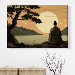 Obraz na plátně - Hiroshi, meditující muž na břehu jezera FeelHappy.cz Velikost obrazu: 40 x 30 cm