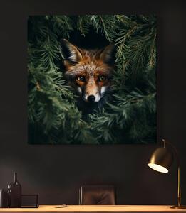 Obraz na plátně - Liška schovaná v jehličí FeelHappy.cz Velikost obrazu: 40 x 40 cm