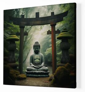 FeelHappy Obraz na plátně - Socha buddhy v bráně Torii Velikost obrazu: 100 x 100 cm