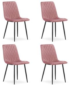 Set čtyř jídelních židlí TURIN sametový růžový (černé nohy) 4 ks