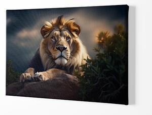 FeelHappy Obraz na plátně - Lev se vyhřívá na skále těsně před bouřkou Velikost obrazu: 210 x 140 cm