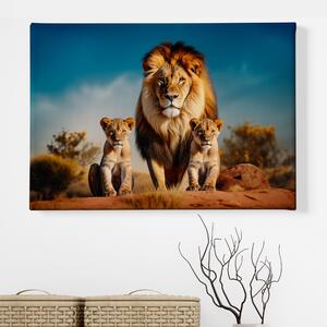 Obraz na plátně - Lví rodina se vyhřívá na slunci FeelHappy.cz Velikost obrazu: 210 x 140 cm