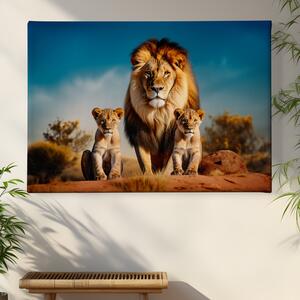 Obraz na plátně - Lví rodina se vyhřívá na slunci FeelHappy.cz Velikost obrazu: 90 x 60 cm