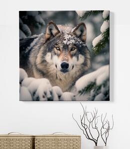 Obraz na plátně - Vlkova tajná skrýš ve sněžném lese FeelHappy.cz Velikost obrazu: 40 x 40 cm