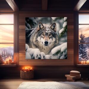 Obraz na plátně - Vlkova tajná skrýš ve sněžném lese FeelHappy.cz Velikost obrazu: 40 x 40 cm