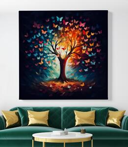 Obraz na plátně - Barevný motýlí strom života FeelHappy.cz Velikost obrazu: 40 x 40 cm