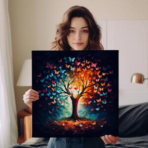 Obraz na plátně - Barevný motýlí strom života FeelHappy.cz Velikost obrazu: 40 x 40 cm