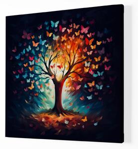 Obraz na plátně - Barevný motýlí strom života FeelHappy.cz Velikost obrazu: 60 x 60 cm