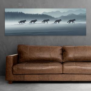 Obraz na plátně - Na Stopě, smečka vlků v zasněžené krajině FeelHappy.cz Velikost obrazu: 60 x 20 cm