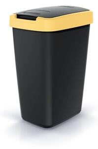 Prosperplast Odpadkový koš COMPACTA Q FLAP černý se světle žlutým víkem, objem 12l