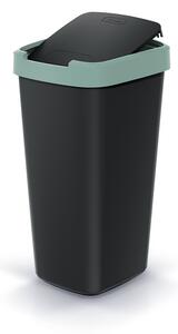 Prosperplast Odpadkový koš COMPACTA Q FLAP černý se světle zeleným víkem, objem 25l