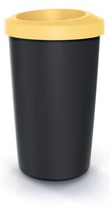 Prosperplast Odpadkový koš COMPACTA R DROP recyklovaný černý s světle žlutým víkem, objem 35l