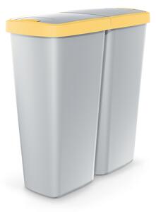 Prosperplast Odpadkový koš COMPACTA Q DUO popelavý se žlutým víkem, objem 50l