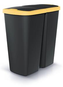 Prosperplast Odpadkový koš COMPACTA Q DUO černý se žlutým víkem, objem 45l