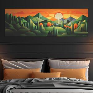 Obraz na plátně - Lesní krajina se západem slunce, abstrakce FeelHappy.cz Velikost obrazu: 60 x 20 cm