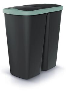 Prosperplast Odpadkový koš COMPACTA Q DUO černý se světle zeleným víkem, objem 45l