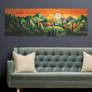 Obraz na plátně - Lesní krajina se západem slunce, abstrakce FeelHappy.cz Velikost obrazu: 240 x 80 cm
