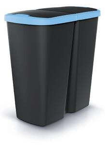 Prosperplast Odpadkový koš COMPACTA Q DUO černý se světle modrým víkem, objem 45l