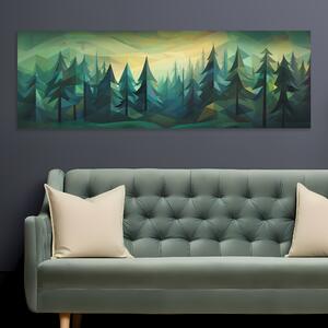 Obraz na plátně - Jehličnatý les za brzkého rána, abstrakce FeelHappy.cz Velikost obrazu: 240 x 80 cm
