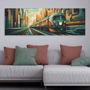 Obraz na plátně - 1960, Příměstský vlak projíždí městem, abstrakce FeelHappy.cz Velikost obrazu: 60 x 20 cm