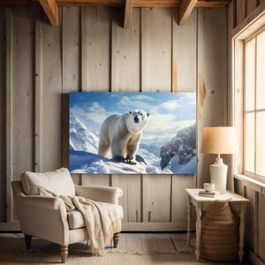 Obraz na plátně - Lední medvěd se rozhlíží ve sněžných horách FeelHappy.cz Velikost obrazu: 150 x 100 cm