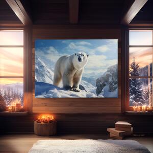 Obraz na plátně - Lední medvěd se rozhlíží ve sněžných horách FeelHappy.cz Velikost obrazu: 40 x 30 cm